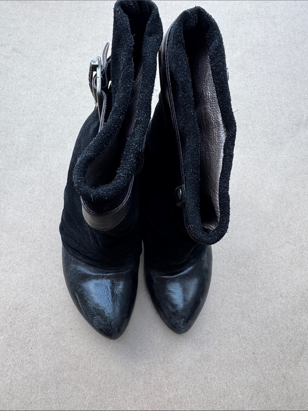 Miss Sixty Black Pointed Toe Ankle Boots with Buckle